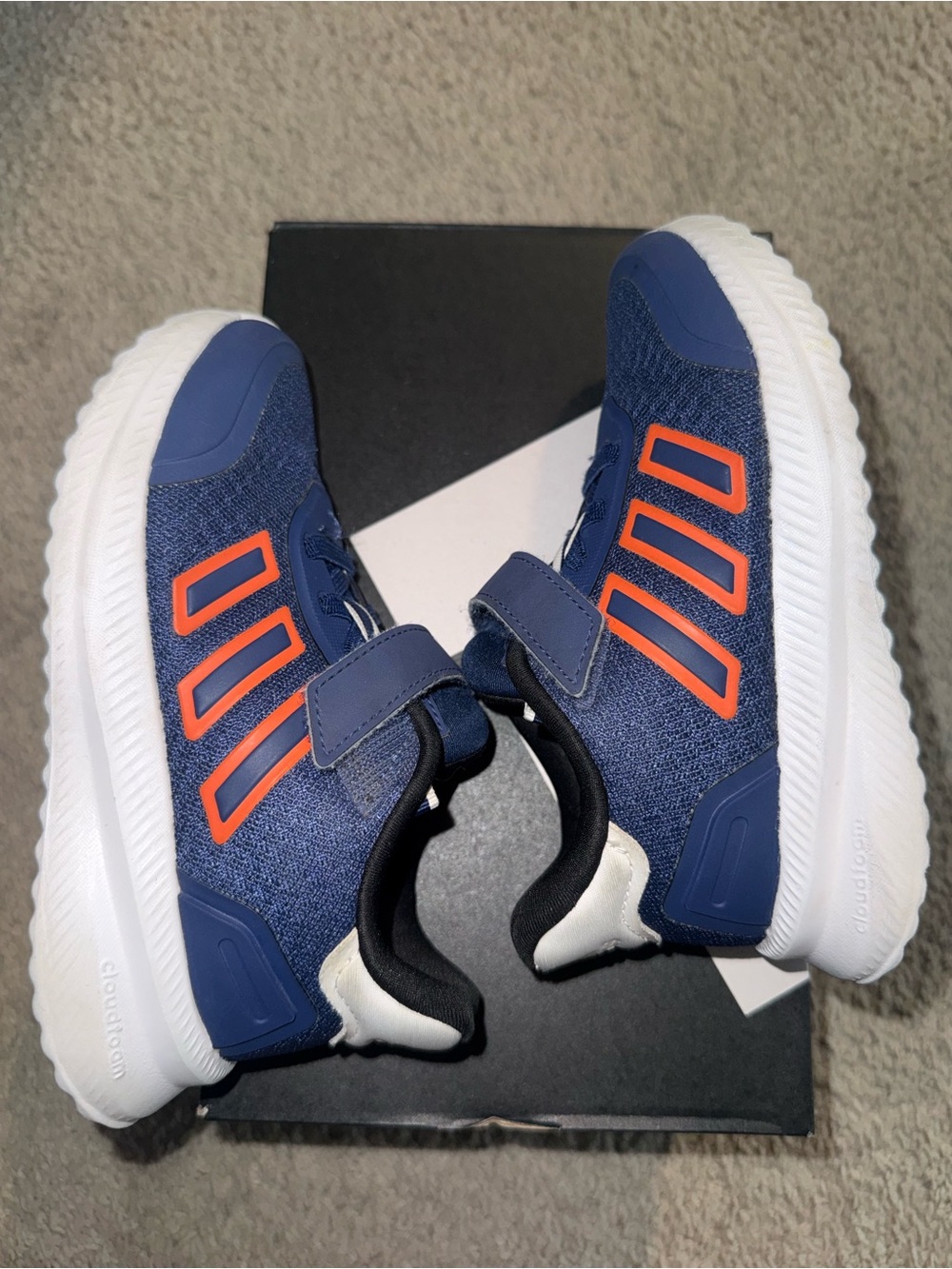 Kids Navy Blue Athletic Sneakers with Orange Accents - Brand: adidas